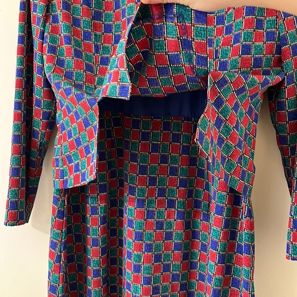 Vintage Talbots Red Blue Green Check Long Sleeve Tiered Overlay Dress Size 8P - Picture 5 of 8